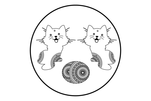 Coloring Page with Animals. Cat Review for Embroidery Use