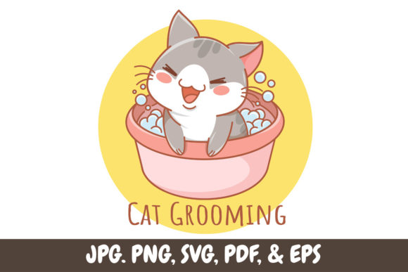 Cute Grooming Cat Pet Care Cartoon Logo Review